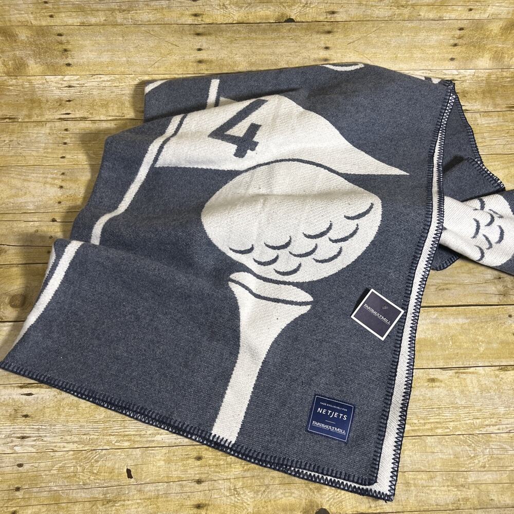 Faribault Mill Golf Wool Blanket Throw • NETJETS Exclusive • NWT • USA Made